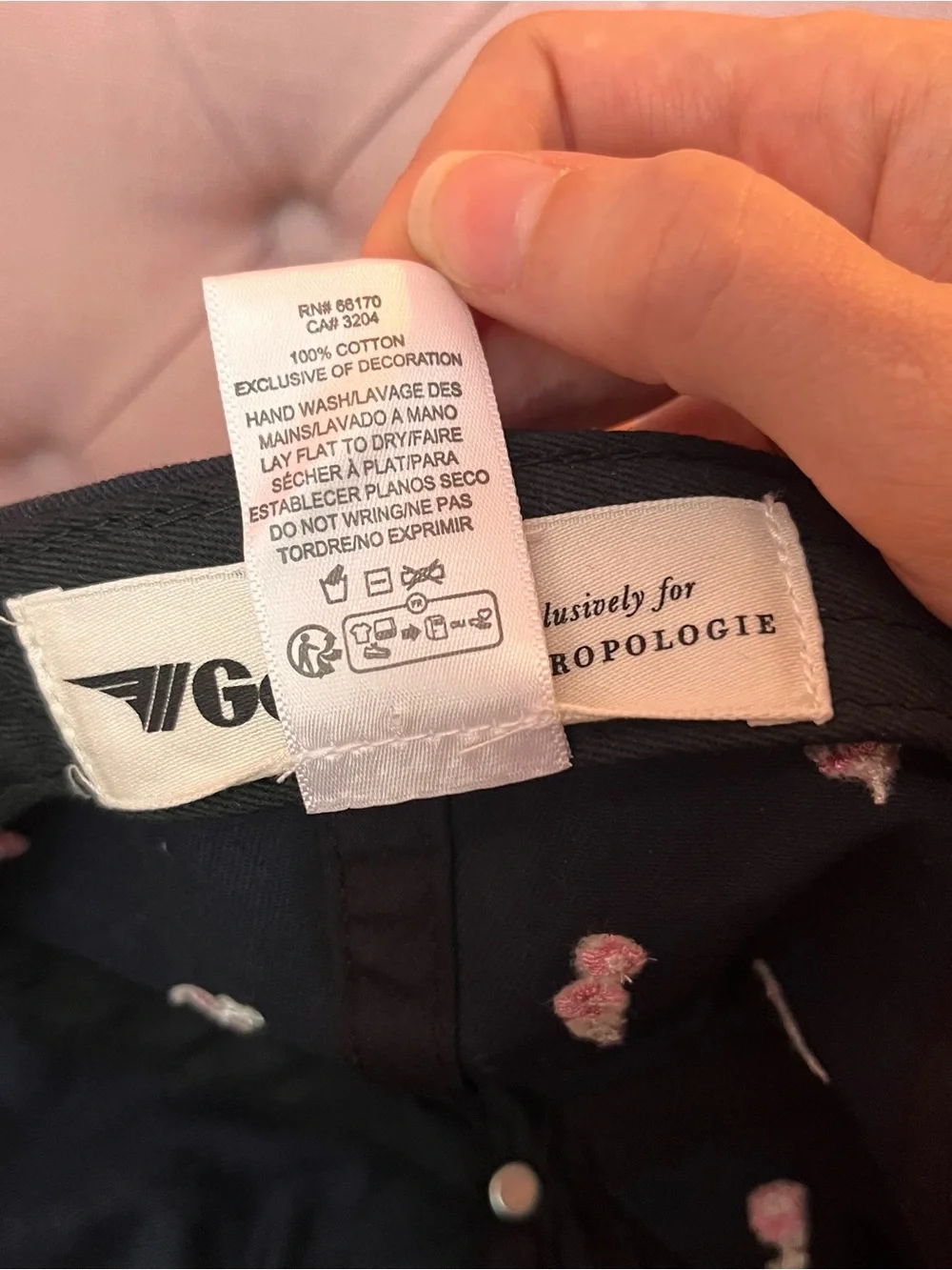 Gola x Anthropologie Black Baseball Cap with Pink Flowers Floral Embroidery